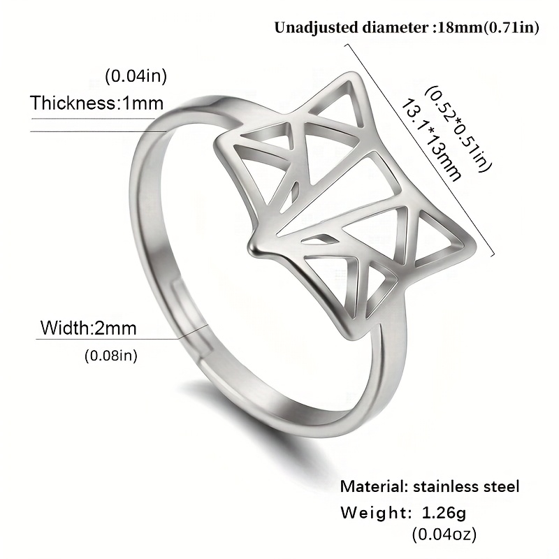 Unisex Hollow Fox Ring Stainless Steel Adjustable Size
