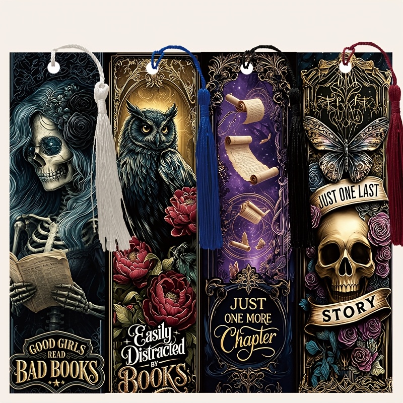 TEMU 4pcs Bulk Gothic Tassel Bookmarks Suitable For Reading - Color-coded Pu Leather Bookmark With Tassels For Books, Journals, Tablets | Gift For