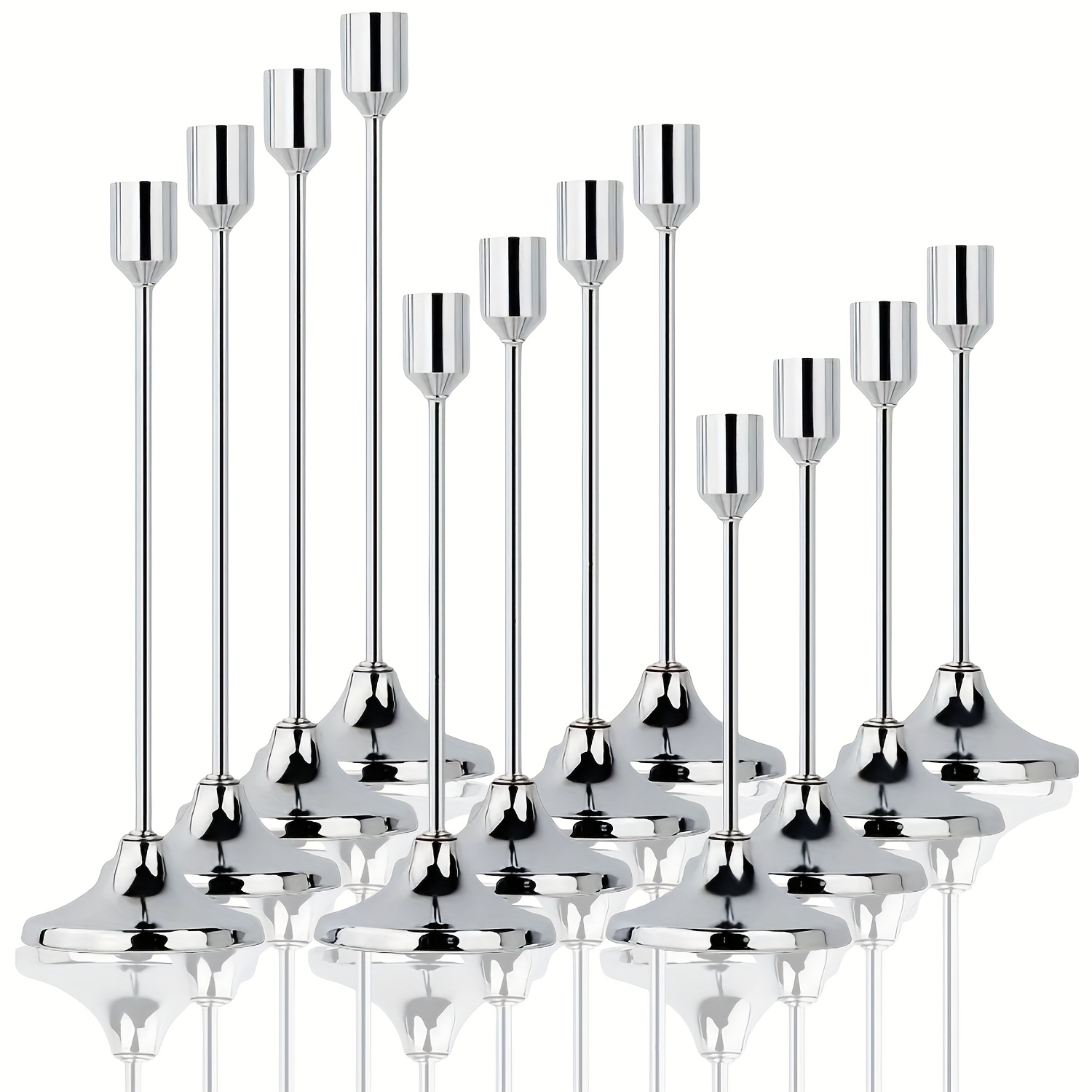 TEMU 12pcs Elegant Metal Candle Holders - Modern Tapered Design With Polished Golden Finish, Versatile Tabletop Decor For Christmas, Halloween,