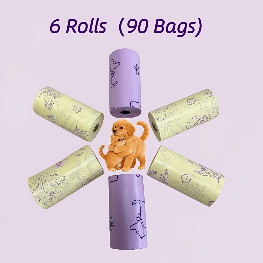 TEMU 6 Rolls (90 Bags) Of Pet Waste Bags | Thick, Durable, Leak-proof, Fresh Pear And Scent, Printed With And , Suitable For Pet Cleaning And Outdoor