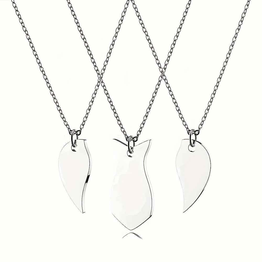 TEMU 3pcs Of Custom Name Stainless Steel 3 Half-heart Necklaces, A For With Personalized Names