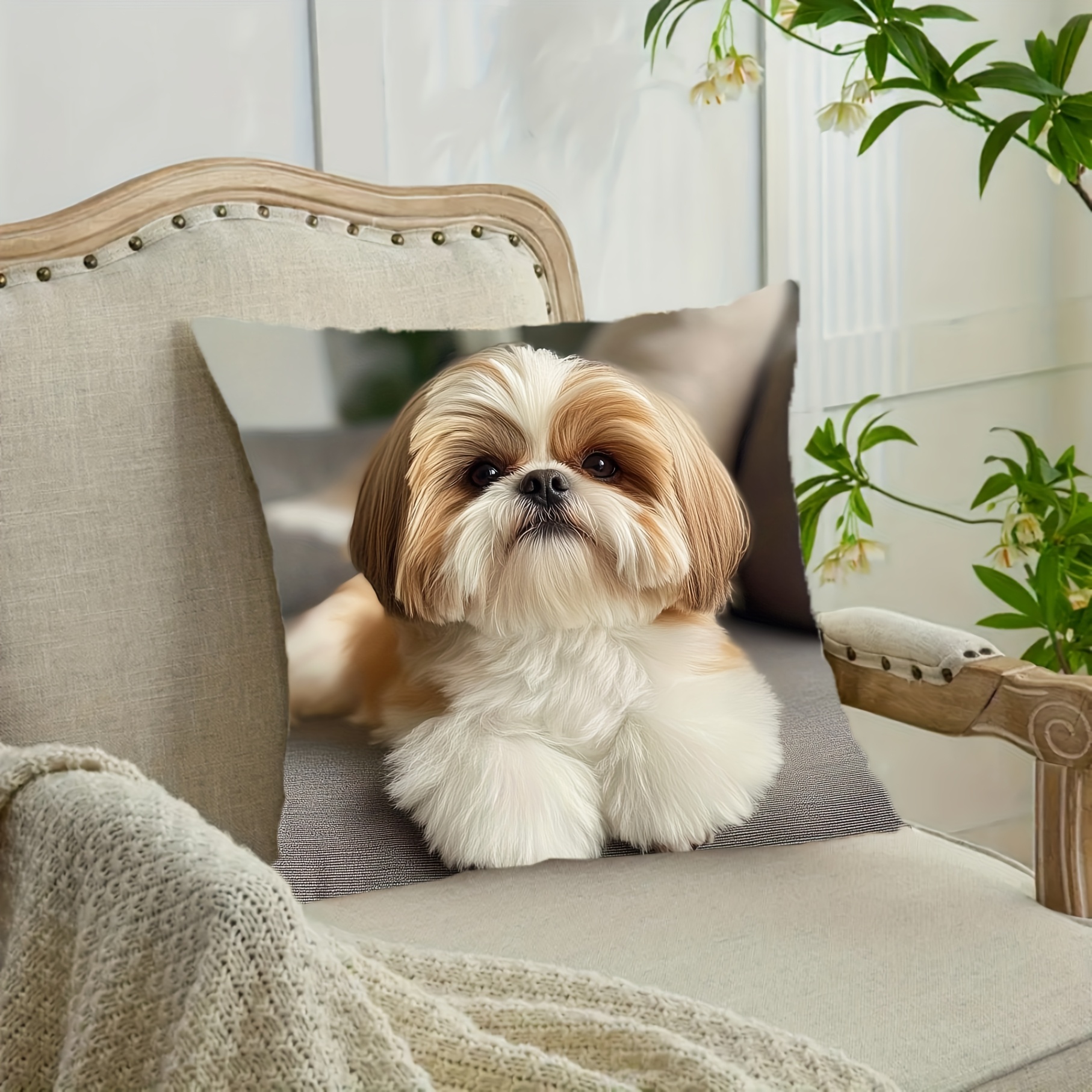 

Housse de coussin en polyester 18x18 pouces avec motif Shih Tzu et chien persan - , lavable en machine, convient , au canapé, à la décoration de - Fermeture à glissière