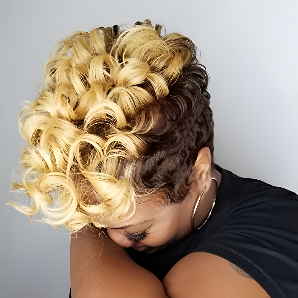 TEMU Wigs For Women Featuring Curly Ombre Blonde Hair, Including Short Styles And Afro Curls, Perfect For Christmas Celebrations