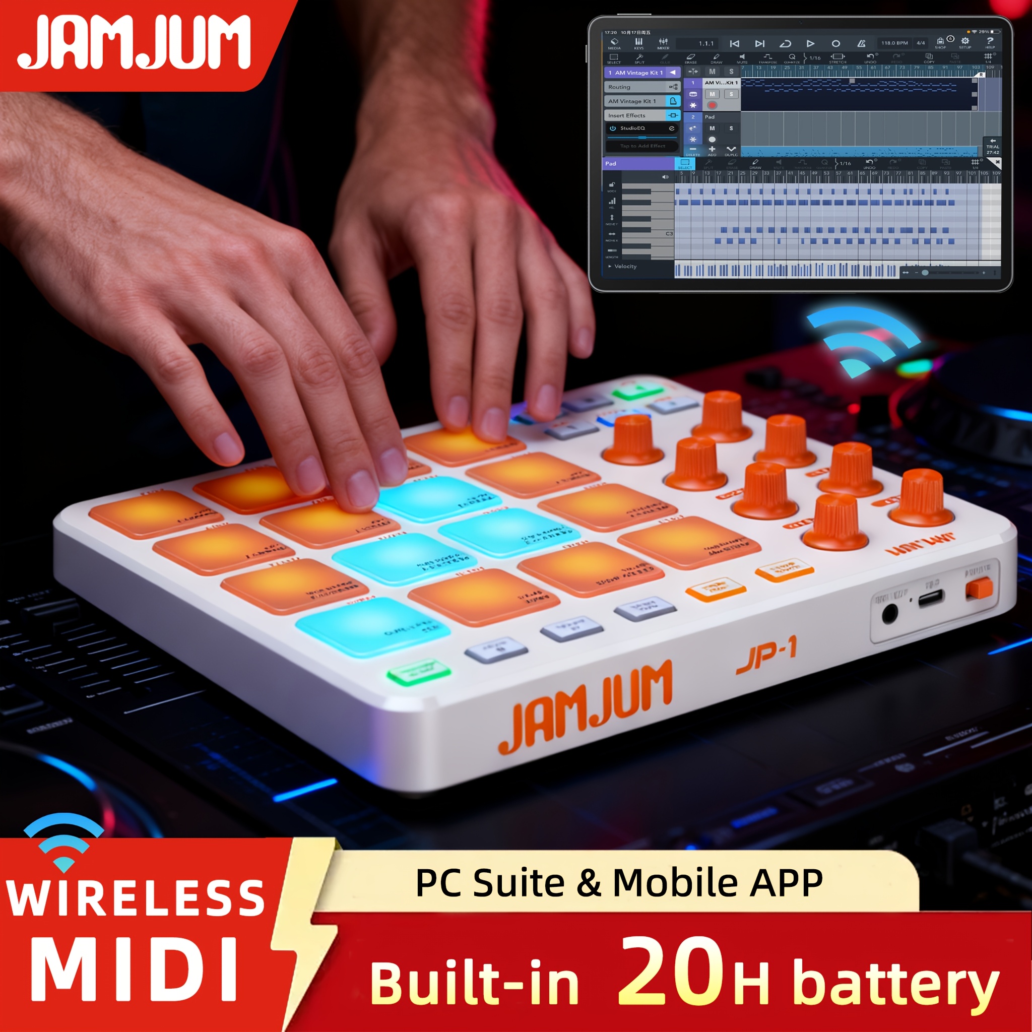 16 rgb midi controller pads with sensitive   and cool adjustable lights compatible for tablets computer  