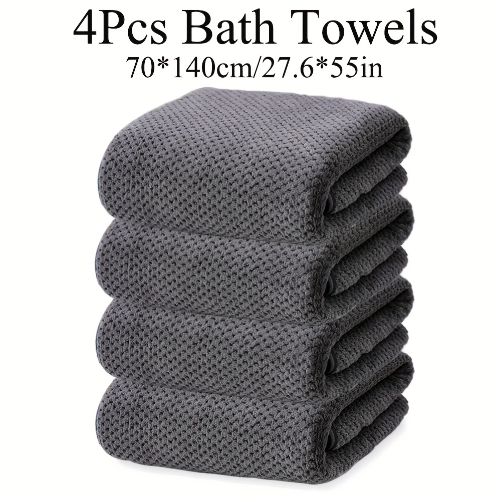 Image of 4pcs Premium Microfiber Bath Towels 70x140cm (27.6x55in) - Super Absorbent, Ultra Soft & Plush, Options For Bathroom, Hotel, Gym, Spa, Amenities, Contemporary Towel Design, Durable Towel Fabric