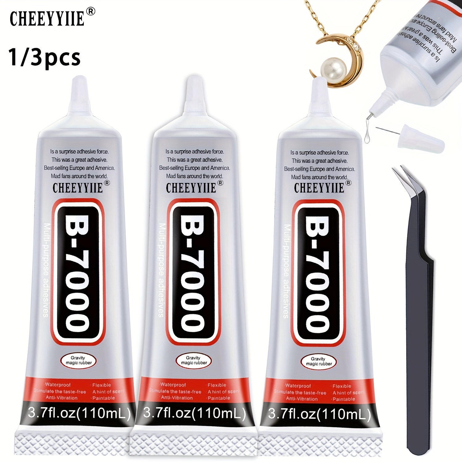 

3pcs/1pc 110ml B7000 Rhinestones Glue For Crafts, Clear Glue Transparent Industrial Adhesive For Fabric Phone Repair Jewelery Making Crystal Gem Tac