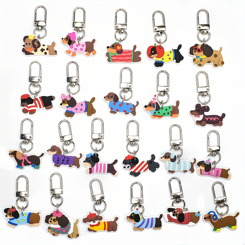 Image of 22pcs Plastic Dachshund Pattern Keychain, Pet Dog Keyring, Animal Key Chain, Purse Backpack Decoration Luggage Charm Accessories Birthday Party Supplies Gift
