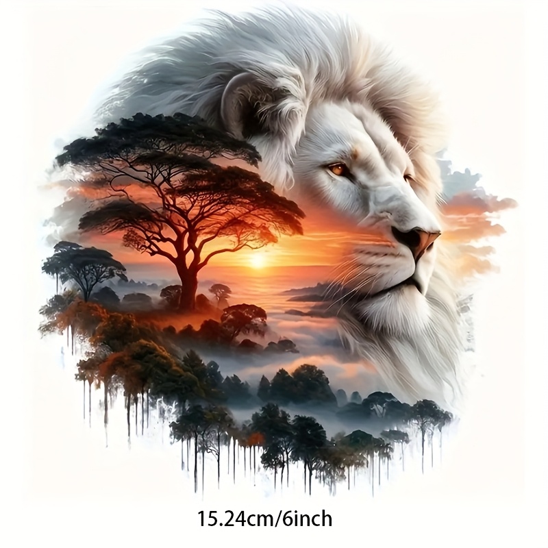 Image of Lion Sunset Forest Scenery Vinyl Decal - 6 Inch Animal Themed Surface Decal For Cars, Laptops, Trucks, Motorcycles, Windows, Walls - Self-adhesive, , Single Use - Adheres To Glass, Metal, Ceramic