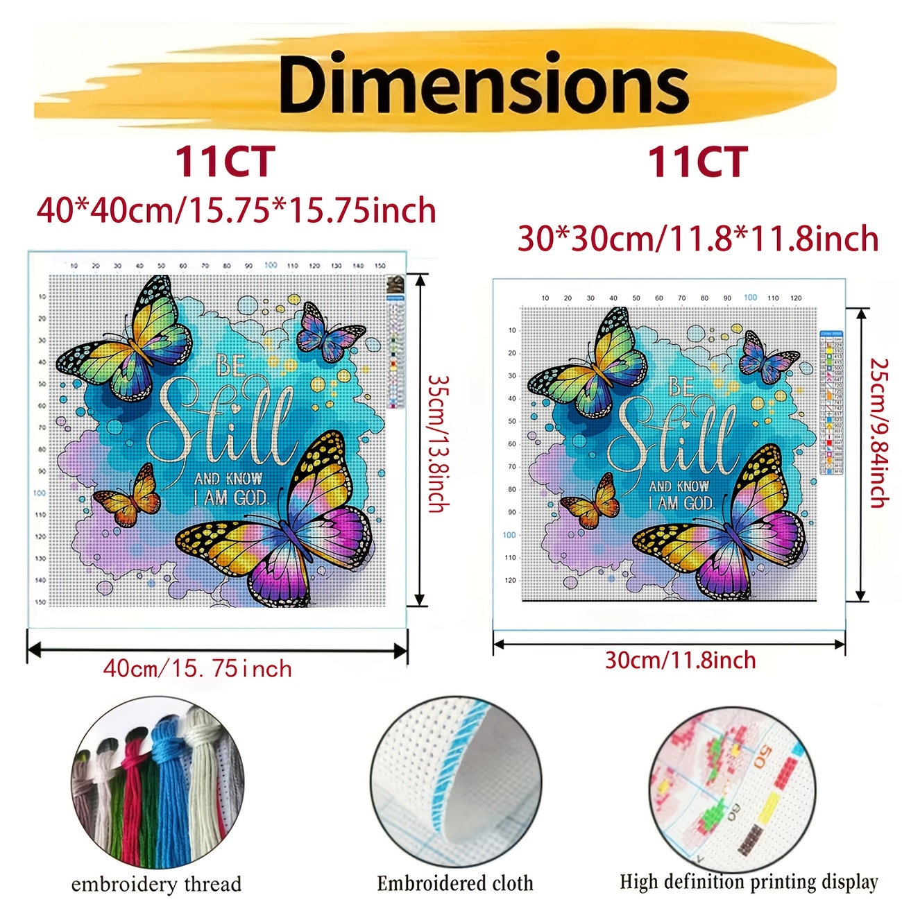 Cross Stitch Printed Kit, Frameless Colorful Butterfly Watercolor Pattern