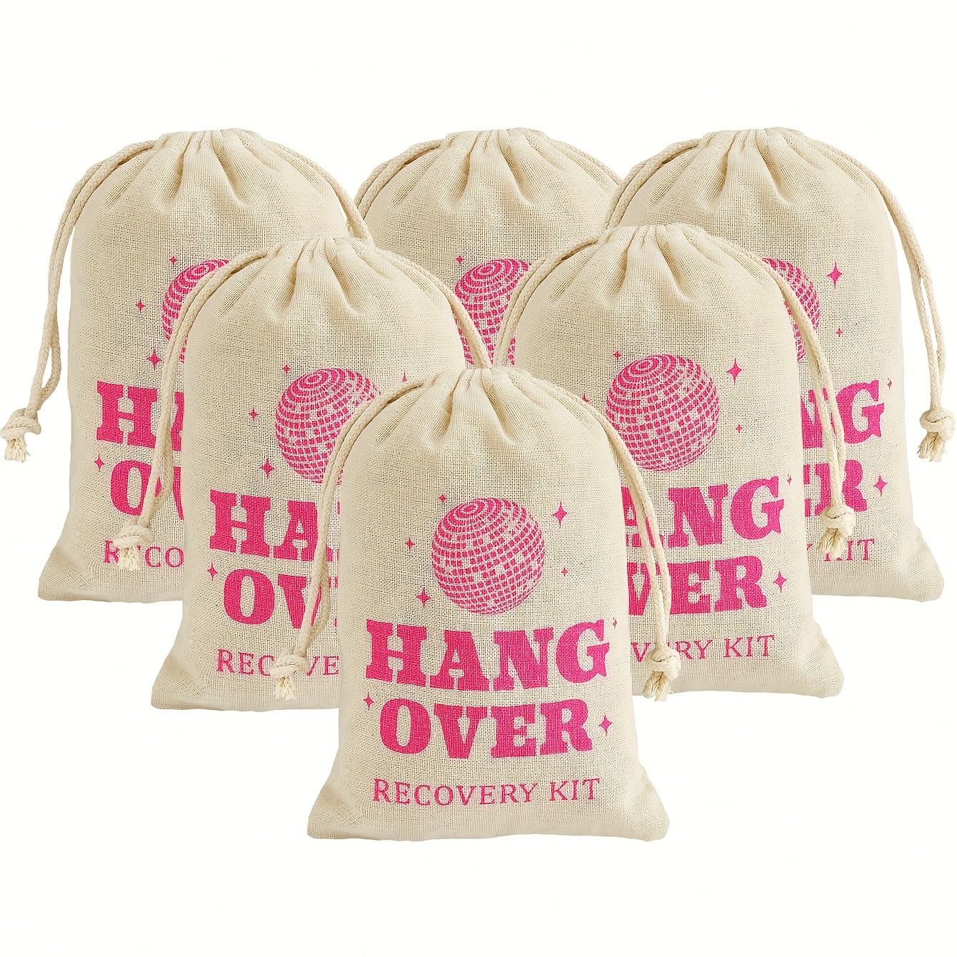 Image of Gift For Her/him 6pcs "hangover Recovery Kit" Burlap Bag, Pouch, Suitable For Bachelor/bachelorette Party Supplies,christmas,halloween