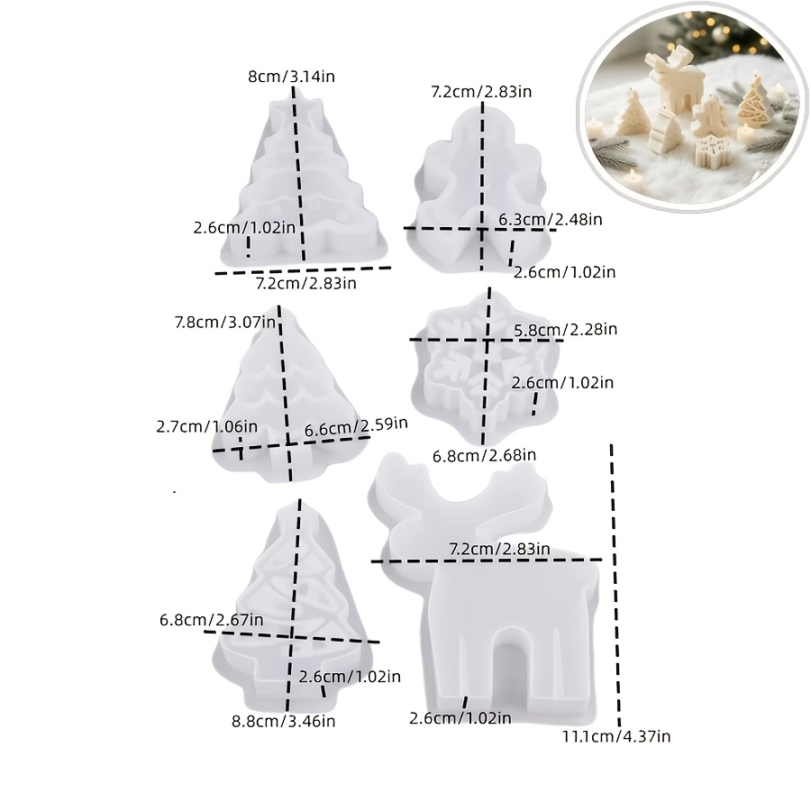 TEMU Lot de 6 moules en silicone de Noël SILIKE LUFEI pour bricolage - Moule à pâte à modeler avec de , de neige, sapin et en pain d'épices pour