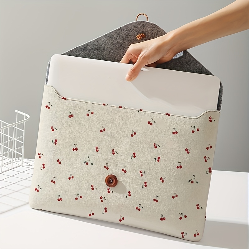 Image of Small Cherry Print Pattern Laptop Bag Soft Laptop Fabric Cover, Suitable For Laptop Soft Cover Storage Laptop Cover Tablet Storage Bag Suitable For Men And Women