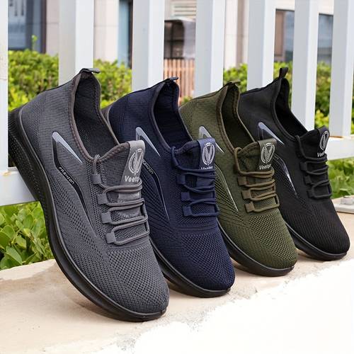 2025 mens breathable knit casual sneakers slip resistant soft sole running shoes