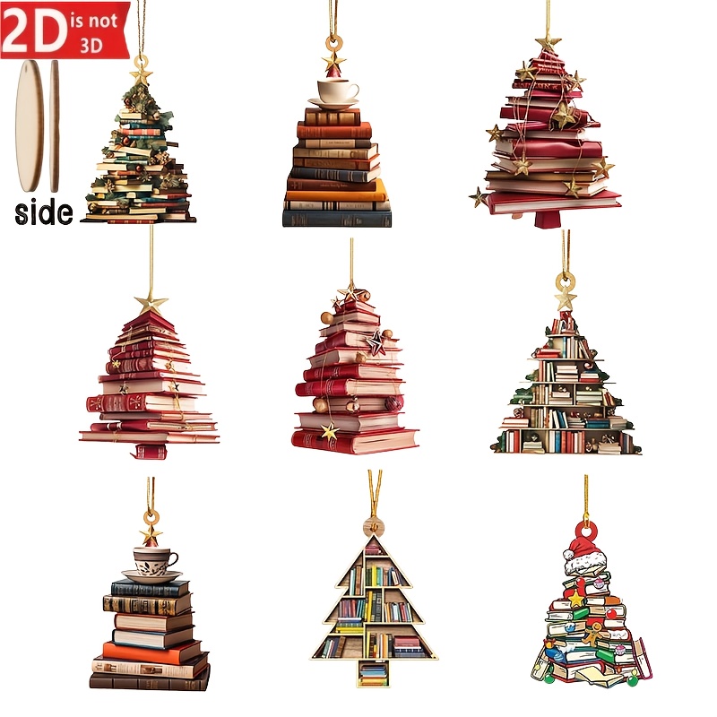 TEMU Piatto 2D, 9 pz Ornamenti Natalizi a Forma di Albero in Legno, Set di Decorazioni per Feste di Natale, per Composizioni a Forma di Albero, Mini