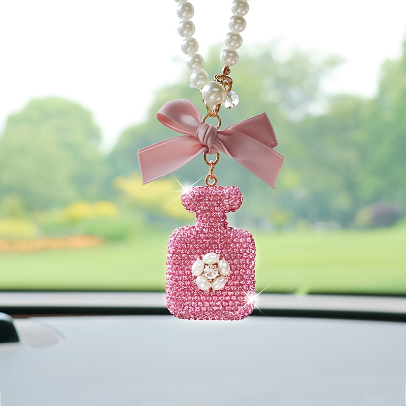 elegant black bow pearl car hanging ornament sparkling crystal perfume     metal   car mirror or keychain ideal gift accessory car mirror decor Product details 1