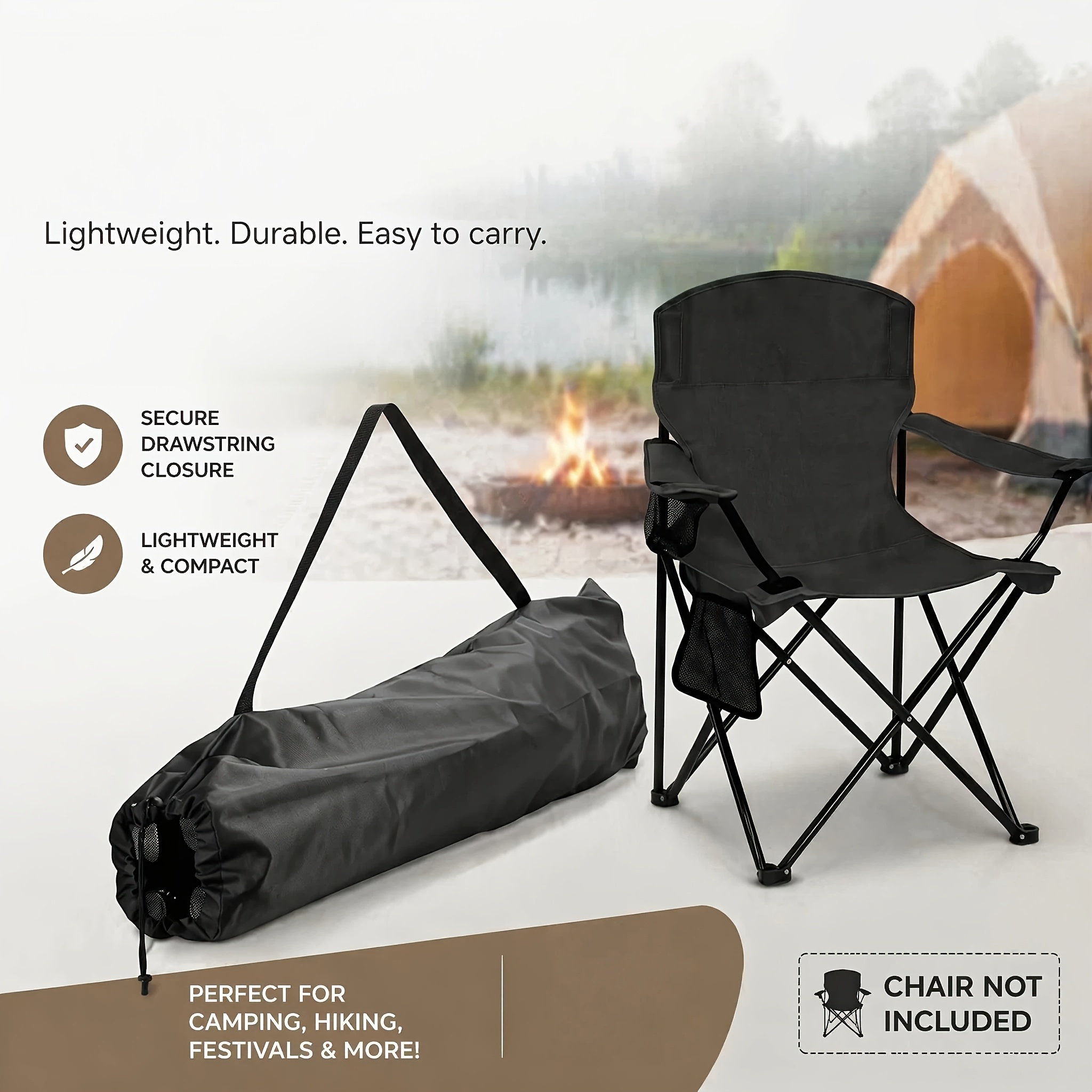 TEMU Camping Chair Replacement Storage Bag, Lightweight Drawstring Storage Bag With Shoulder Strap, Foldable Camping Chair Travel Bag, Suitable For