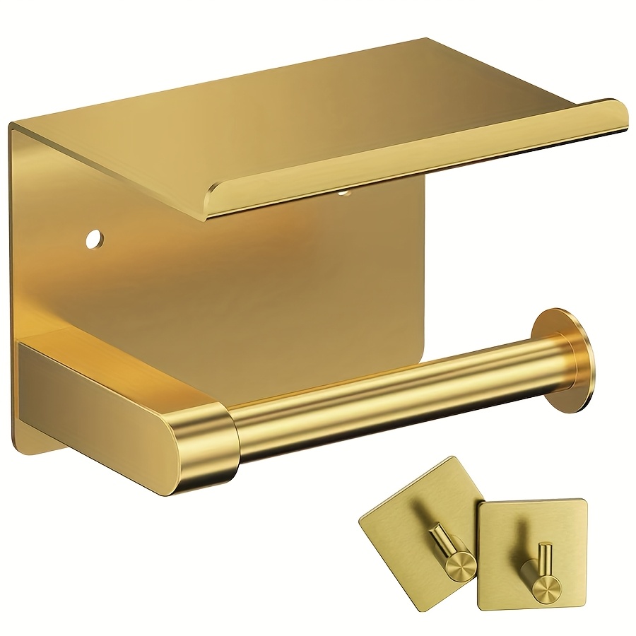TEMU 1st/3st roestvrijstalen gouden toiletpapier wandgemonteerd, uitgerust met telefoonstandaard, handdoekhaak, zelfklevende of schroef