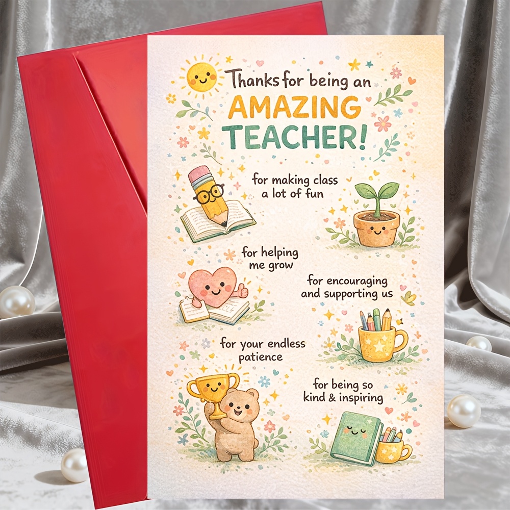 TEMU 1 Greeting Card + 1 Envelopethank You Teacher Greeting Card Cute Appreciation Gift For Mentor Professor From Parent Colleague Graduation End Of