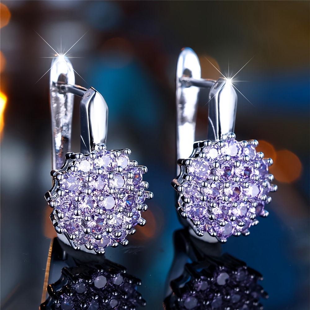 A Pair Of Classic Sunflower Women's Round Synthetic Synthetic Zirconia Earrings, Purple Sunflower, Rose Golden And Silvery, Wedding Floral Jewelry, Engagement Gift