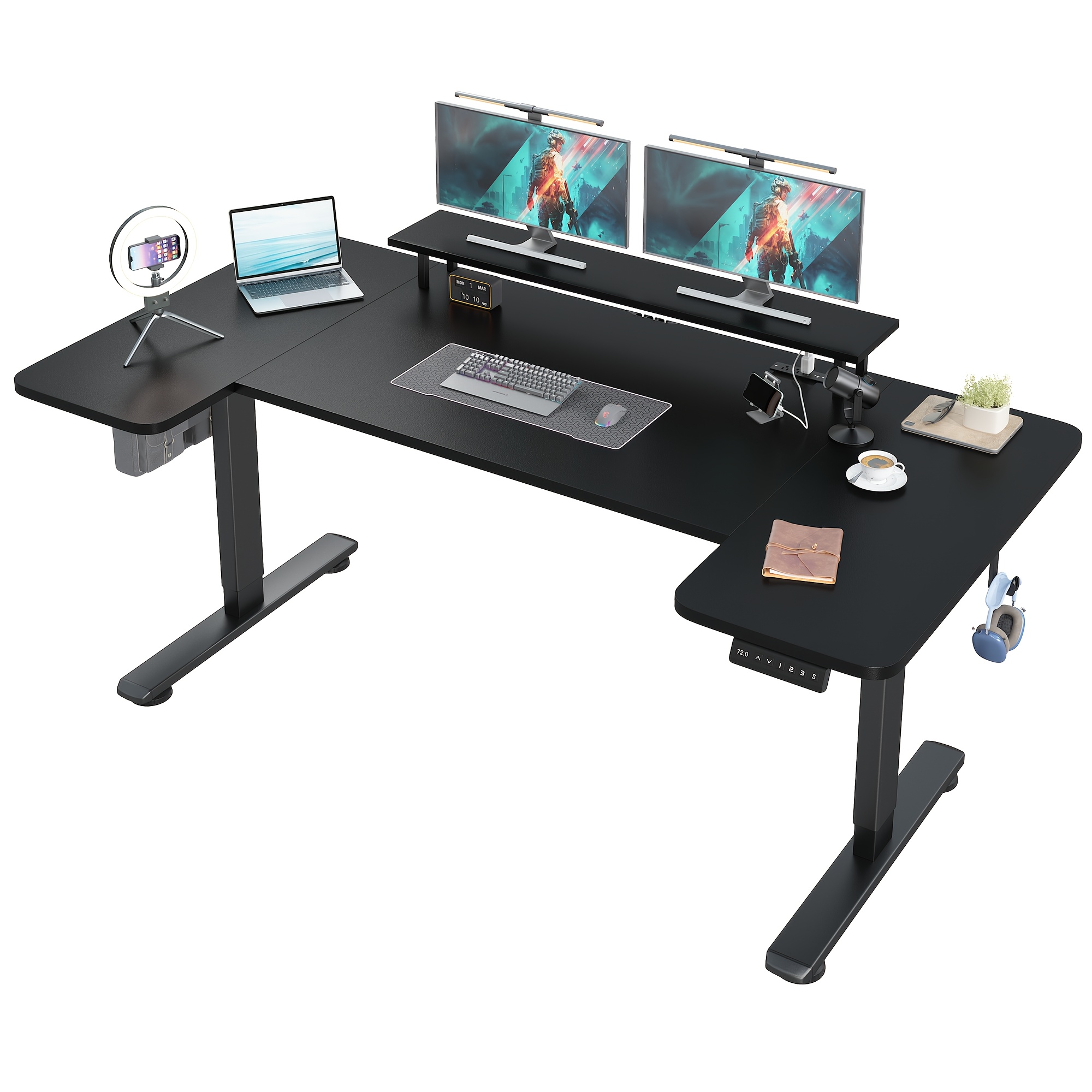 TEMU 71 X 36 Standing Desk Electric Adjustable Height Desks, Home Office Desks With Cable Management, Monitor Stand, , 5 Power Outlets, 3 Memory