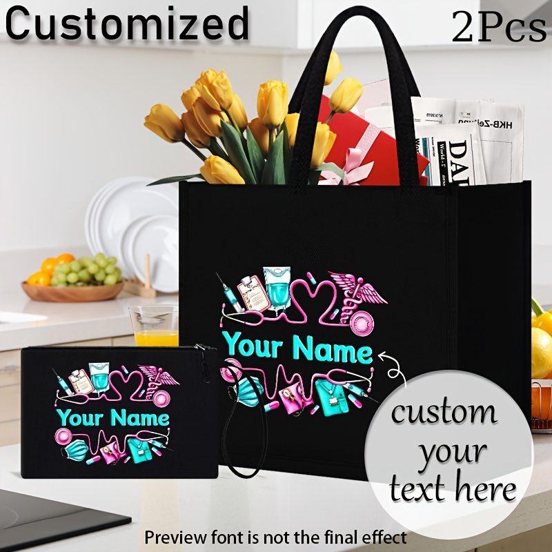 

[customized] Special Fund 887 Element 2pcs Printed Handbag Set, Lightweight Shopping Bag, Tote Bag With Makeup Bag, Portable Travel Beach Bag