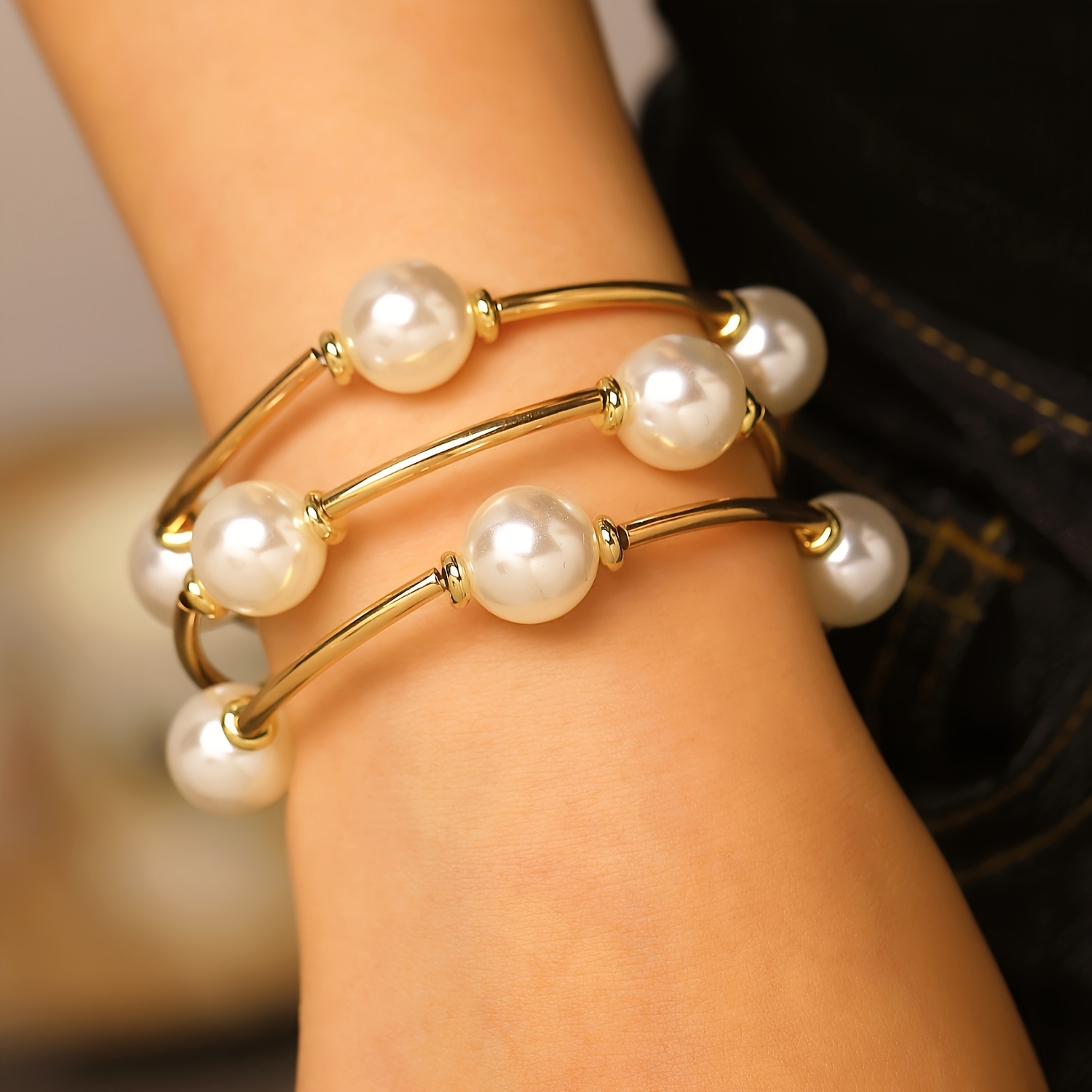 Stylish Multi-Piece Stackable ABS Stretch Cord Bracelets
