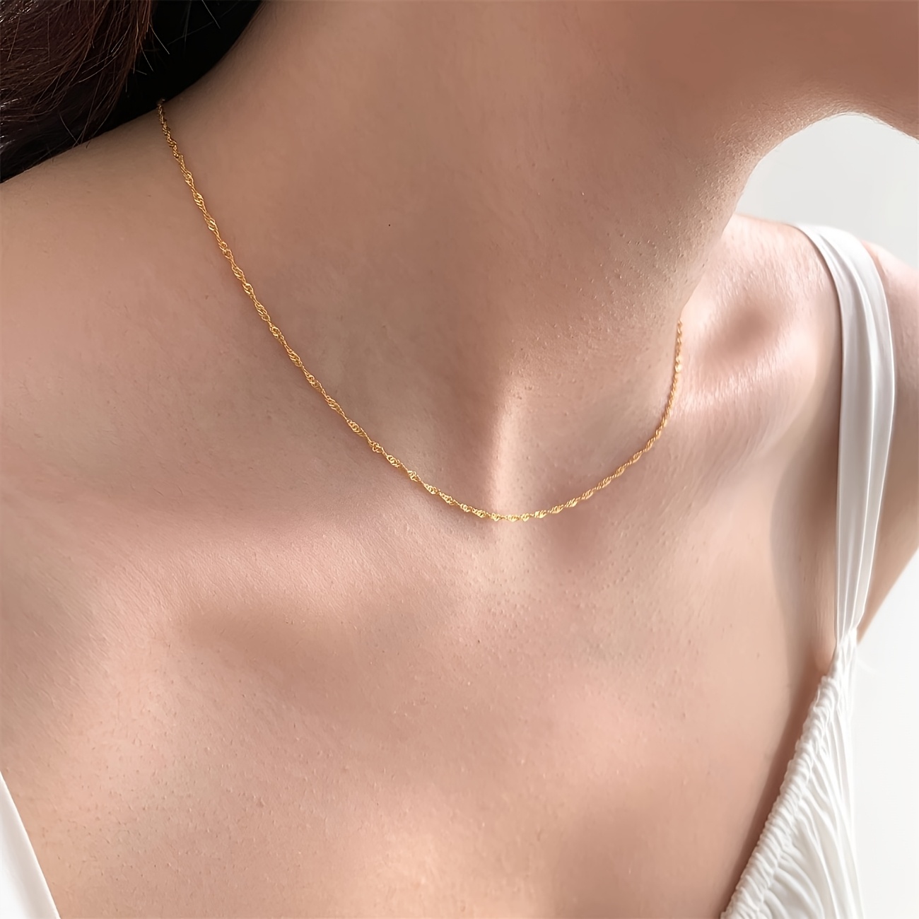 Silvery S925 Wave Chain Collarbone Necklace Hypoallergenic