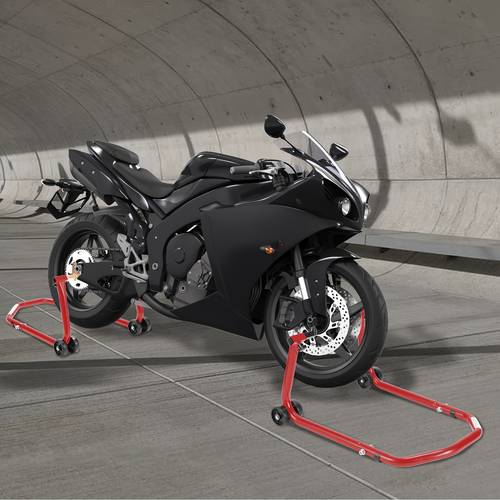 immagine dell'articolo Set Cavalletto per Moto, Cavalletto per Moto, Sollevatore per Moto con Rotelle, Alta Stabilità, Capacità di Carico fino a 300 kg (Ruota Anteriore/Ruota Posteriore/Set Ruote Anteriori e Posteriori, Nero/Rosso)