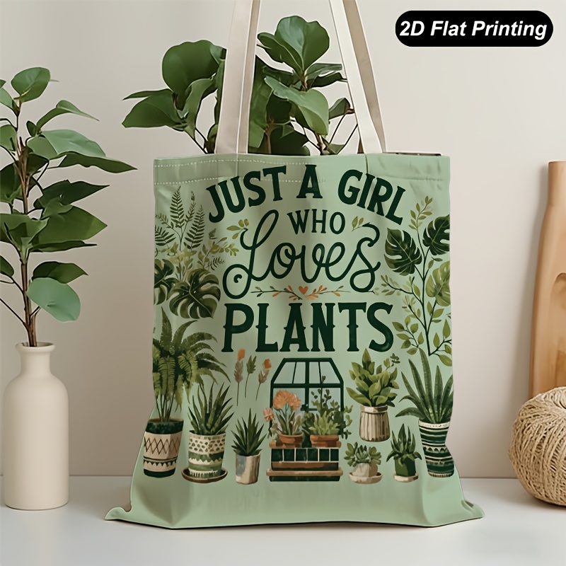 TEMU 1pc Plant Handbag, Versatile Double-sided Printed Handbag Storage Bag, Reusable Grocery Shopping Bag, For Daily Use, Birthday Festival, 15.8 X
