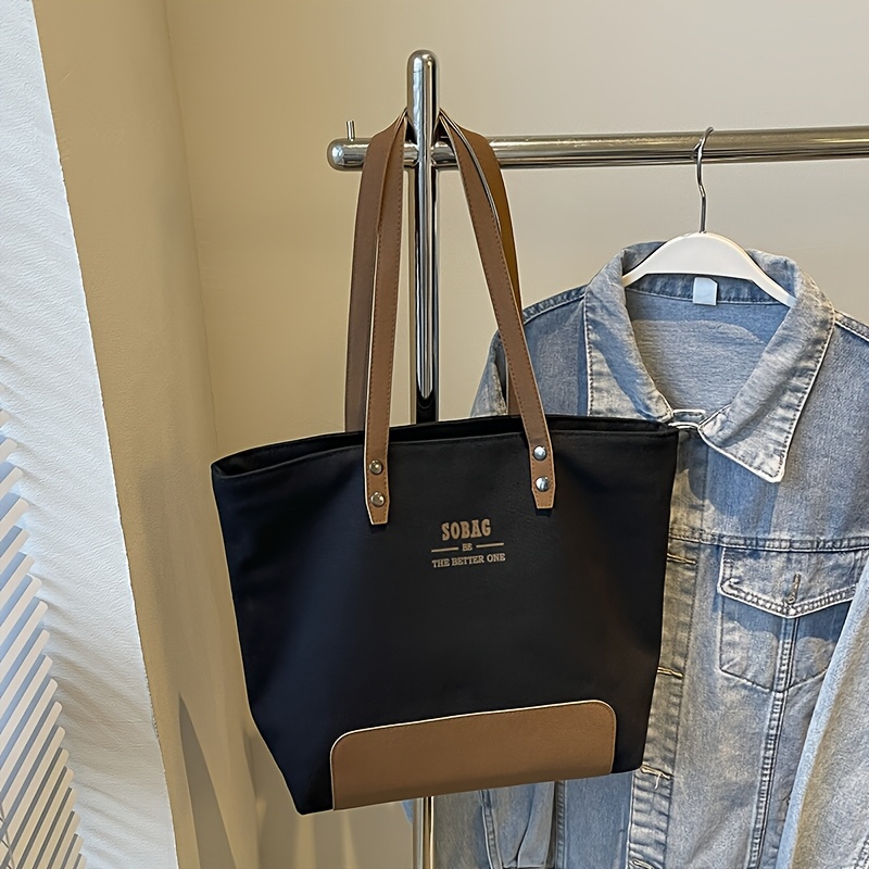 Women's Shoulder Bag With Contrasting Splicing Tote Bag, Large Capacity With Letter Printing, Simple And Versatile For Commuting To Work, Shopping, Traveling, Hand-held Armpit Bag