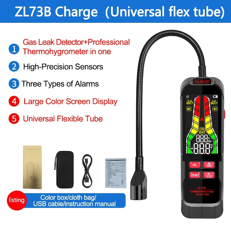 gas leak detector   detector   detector with 11 7 inch gooseneck probe used for     gas leaks such as   and household   black
