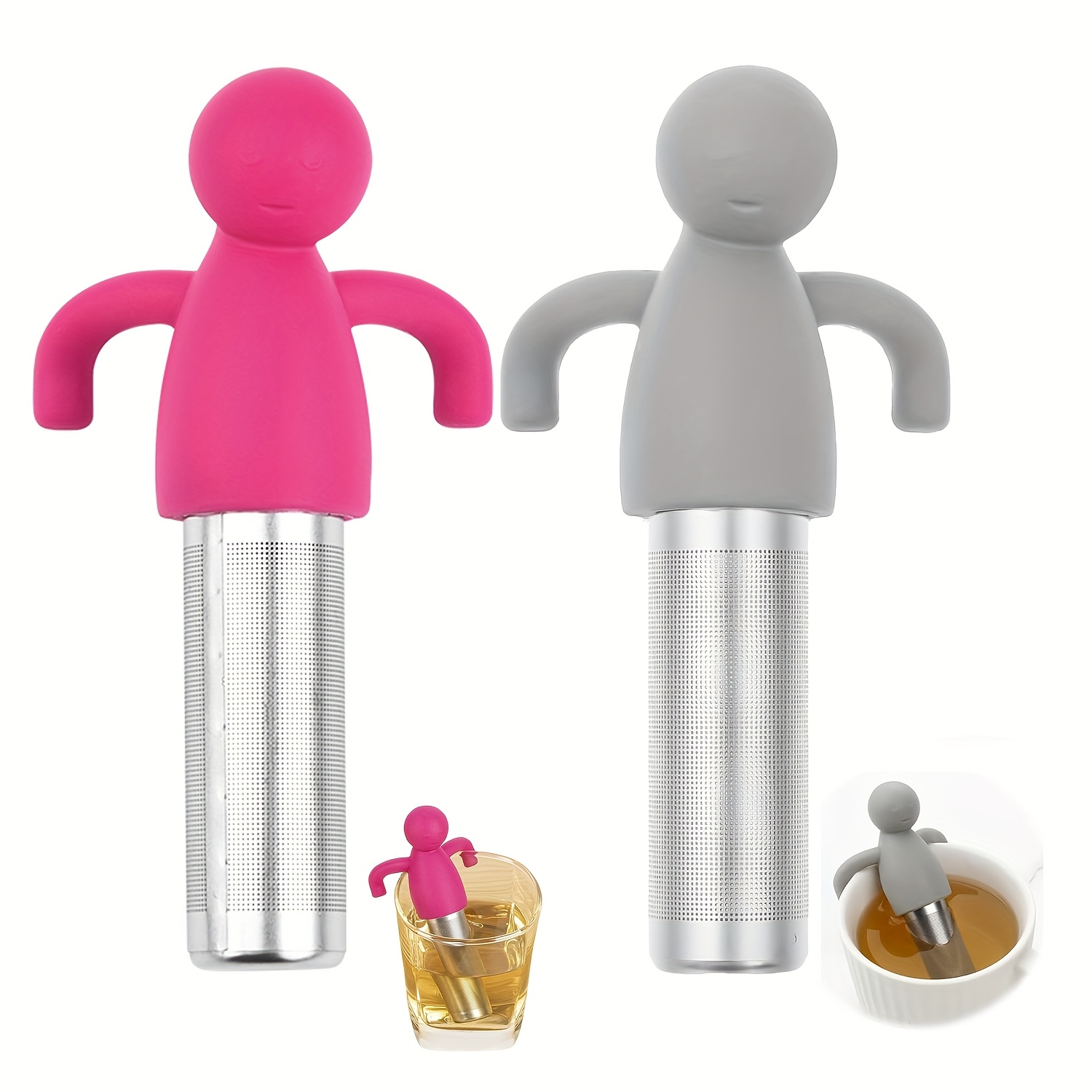 E-shop 2 Stück Edelstahl Tee-Infuser mit Feinmaschigem Sieb & Hitzebeständiger Silikongriff – 2er Pack für Tassen und Becher zum Aufbrühen von losen