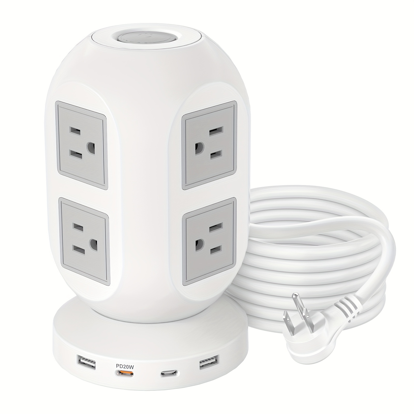 TEMU Multiprise 8 ports AC, 4 USB PD 20W Charge Rapide avec Protection contre les Surtensions et Câble d'Extension de 1,8 mètre, 1250W, Station de