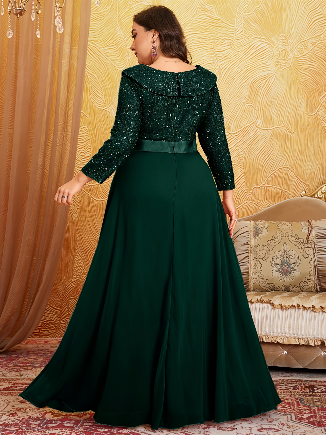  taille - taille - robe longue à sequins et , col , manches 3/4, coupe Détails du produit 15
