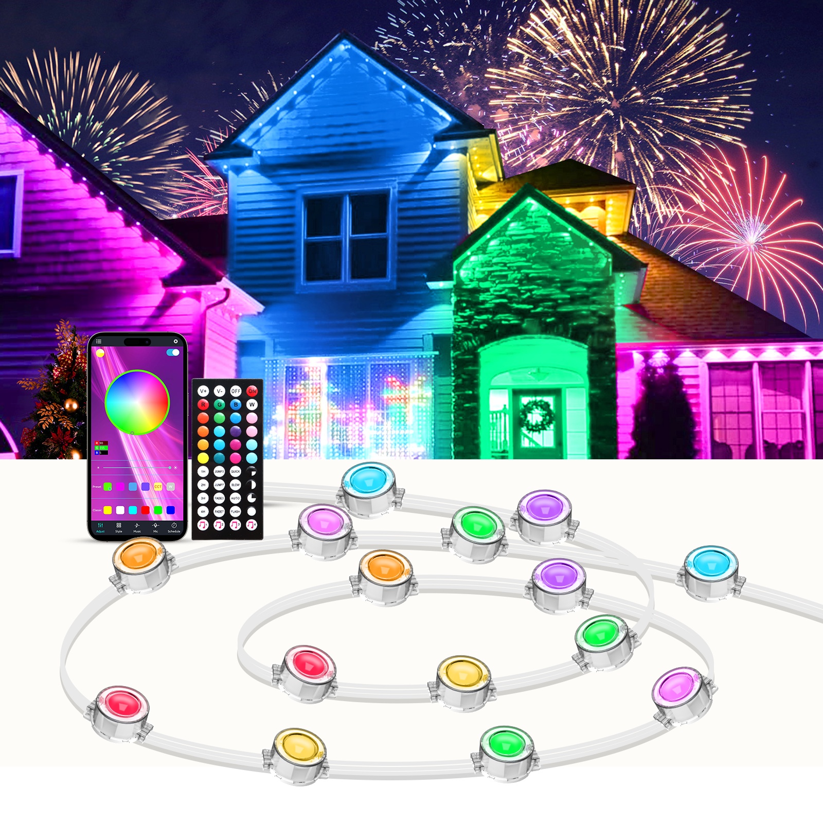 TEMU 50ft/100ft/200ft/300ft/500ft Light, Smart Rgb Eave Light, With App/remote Control, High Quality, Music Synchronization And Timing Function, For