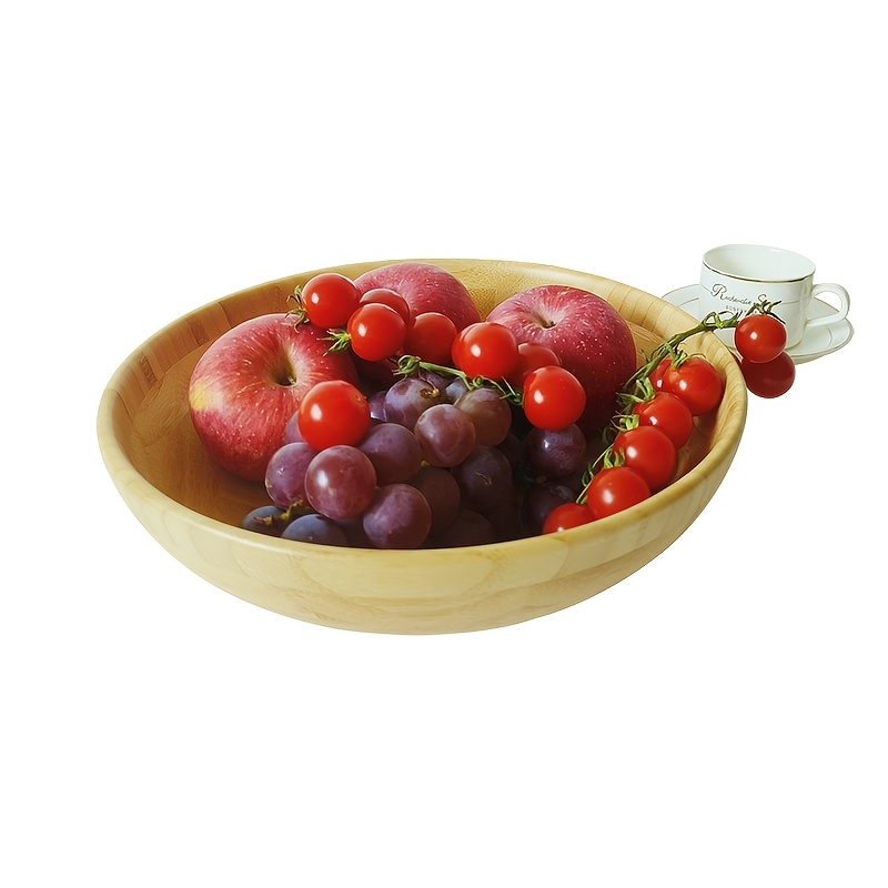 1pc Bamboo Round Vegetable Salad Bowl Fruit Bowl Creative Restaurant Meal Bowl Bamboo Bowl Hotel Fruit Bowl For Kitchen