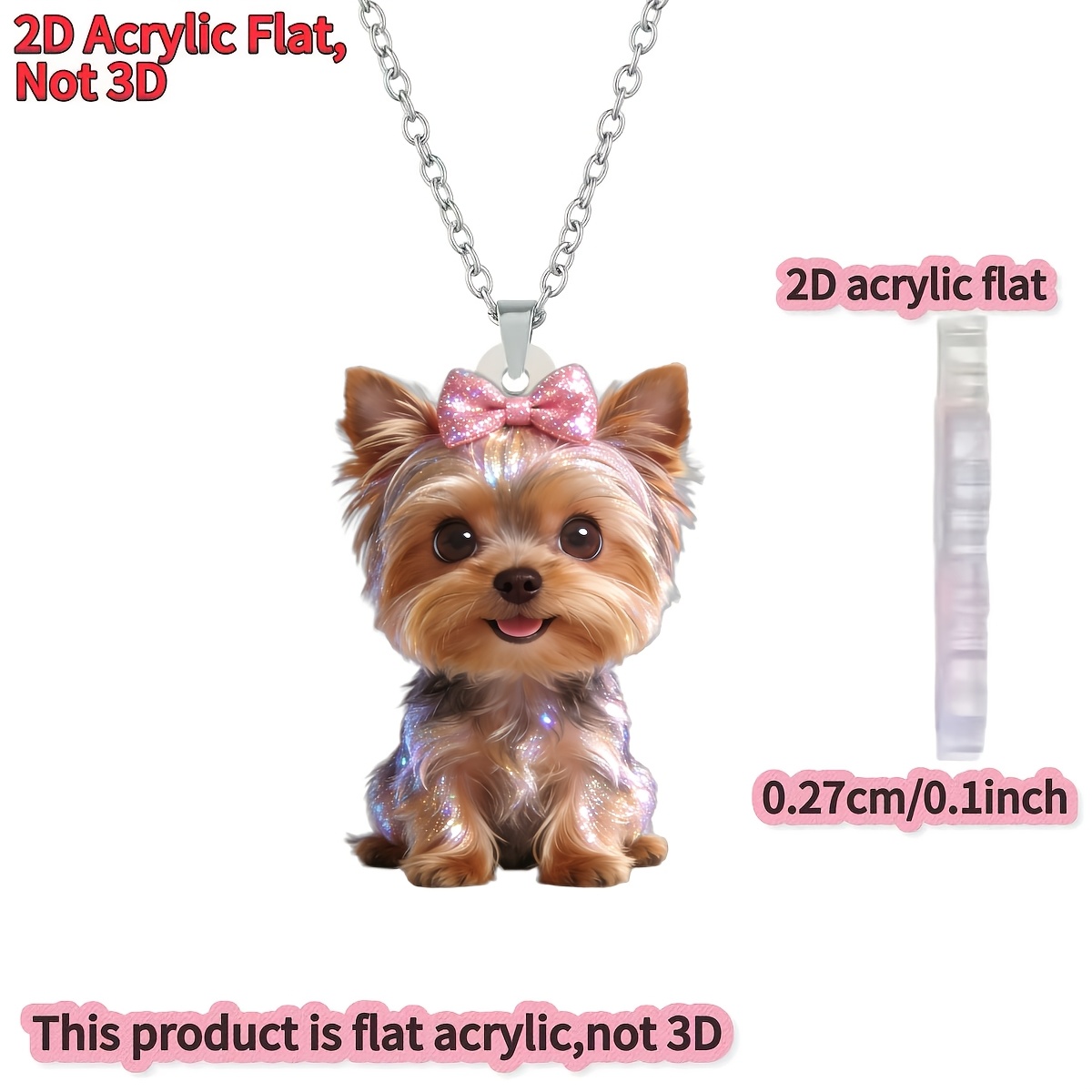 E-shop 2D-Flach, . Yorkshire-Terrier-Anhänger-Halskette, geeignet für den & Geburtstagsgeschenke, Acryl-Pulloverkette mit Yorkie, modisches
