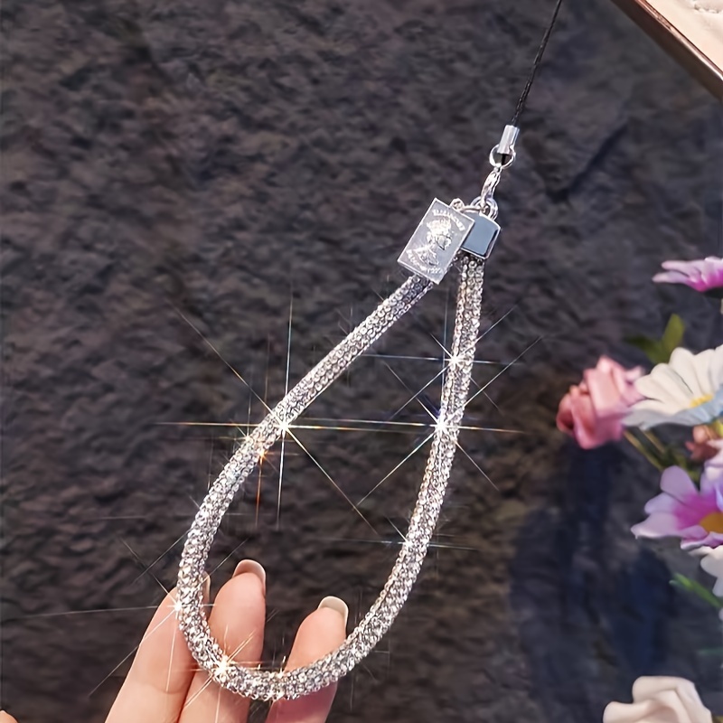 Image of Mobile Phone Lanyard Wrist Style Full Diamond Lanyard Pendant Trendy Fashion Versatile Tag Women's Pendant Strong Mobile Phone Chain Wrist Lanyard