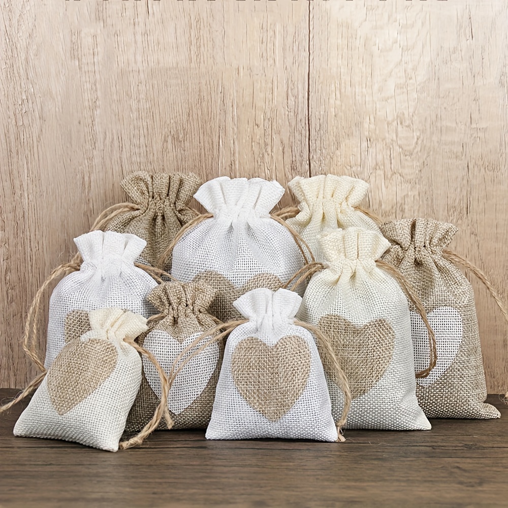 

10 sacs en lin avec cordon de serrage, sacs d'emballage cadeau pour mariage, Saint-Valentin, anniversaire de mariage, sacs cadeaux pour bijoux de fête