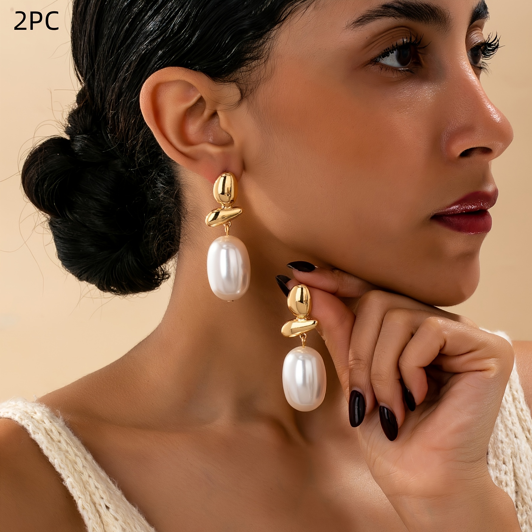 TEMU 1 Pair Of Bohemian Luxurious Elegant Grand Geometric Oval Women's Earrings, Suitable For Gifting, Parties, And Daily Wear