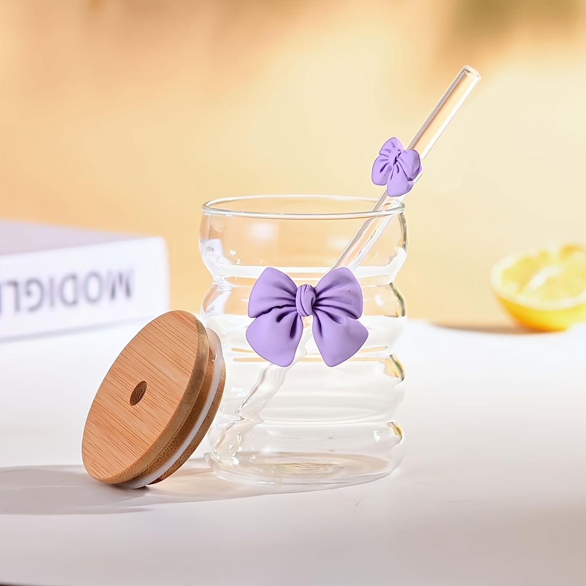 Image of 1pc, 300ml, With Lid And Straw, Glass Cup, Caterpillar Cup, Cup, Beautiful Glass Cup, Glass Cup For, Suitable For Coffee, Tea, Milk, Smoothie, Ice Cream, Ideal Gift, Perfect Gift