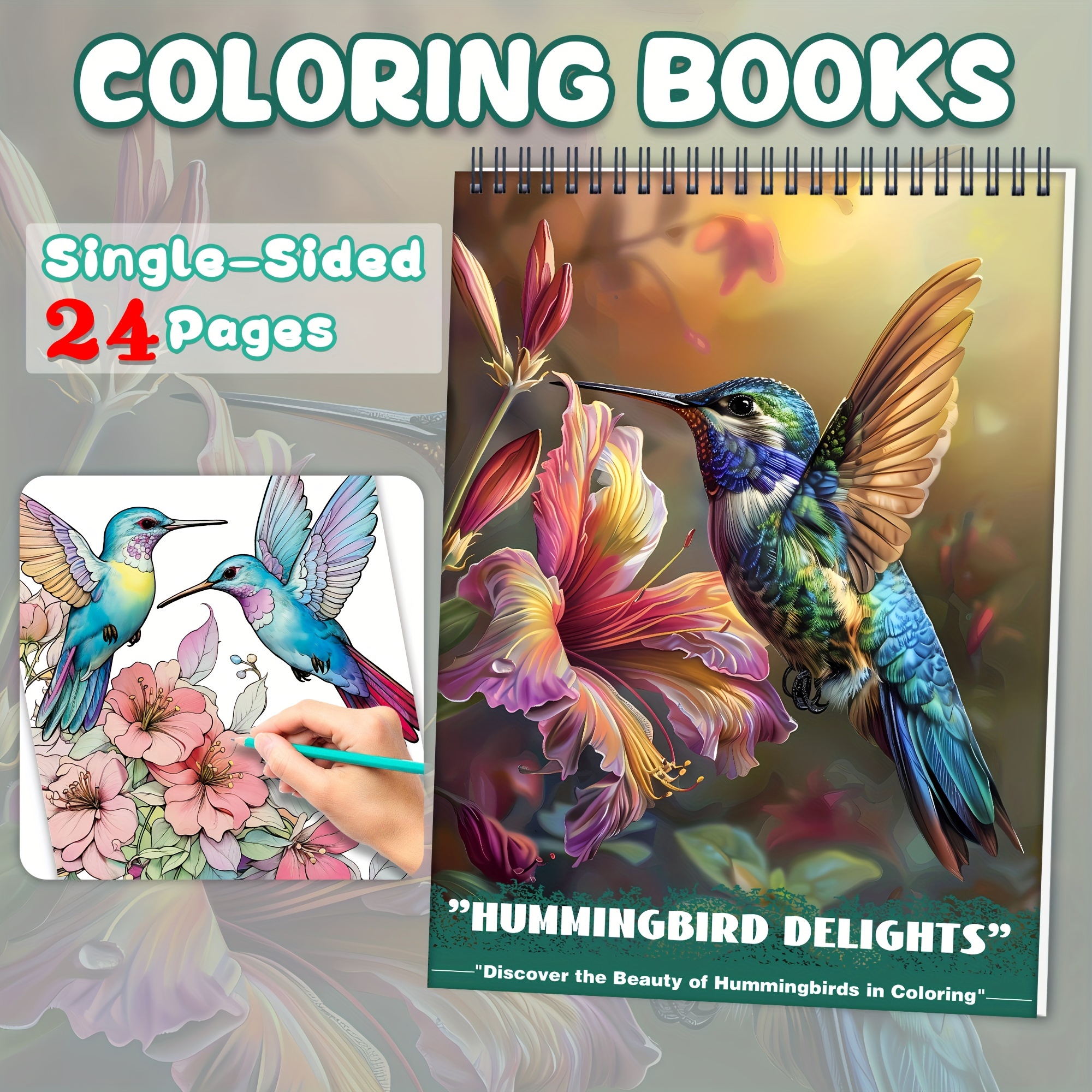 

Hummingbird Adult Coloring Book - 24 Vibrant Single-sided Pages For , 11.2x8.2", Spiral Bound - Ideal Birthday & Christmas Gift