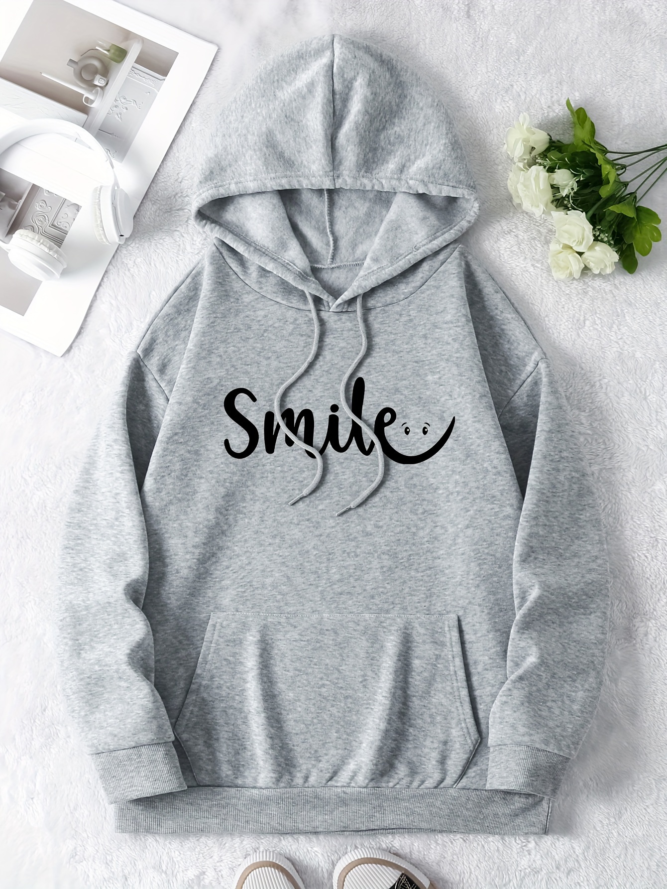 Letter Print Hoodie Drawstring Casual Hooded Sweatshirt - Temu Canada