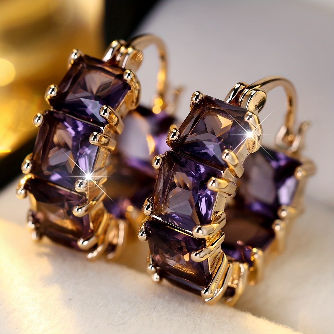 

Elegant Purple Cubic Zirconia Hoop Earrings For Women - Chic Copper Fashion Jewelry, Perfect Gift For Her