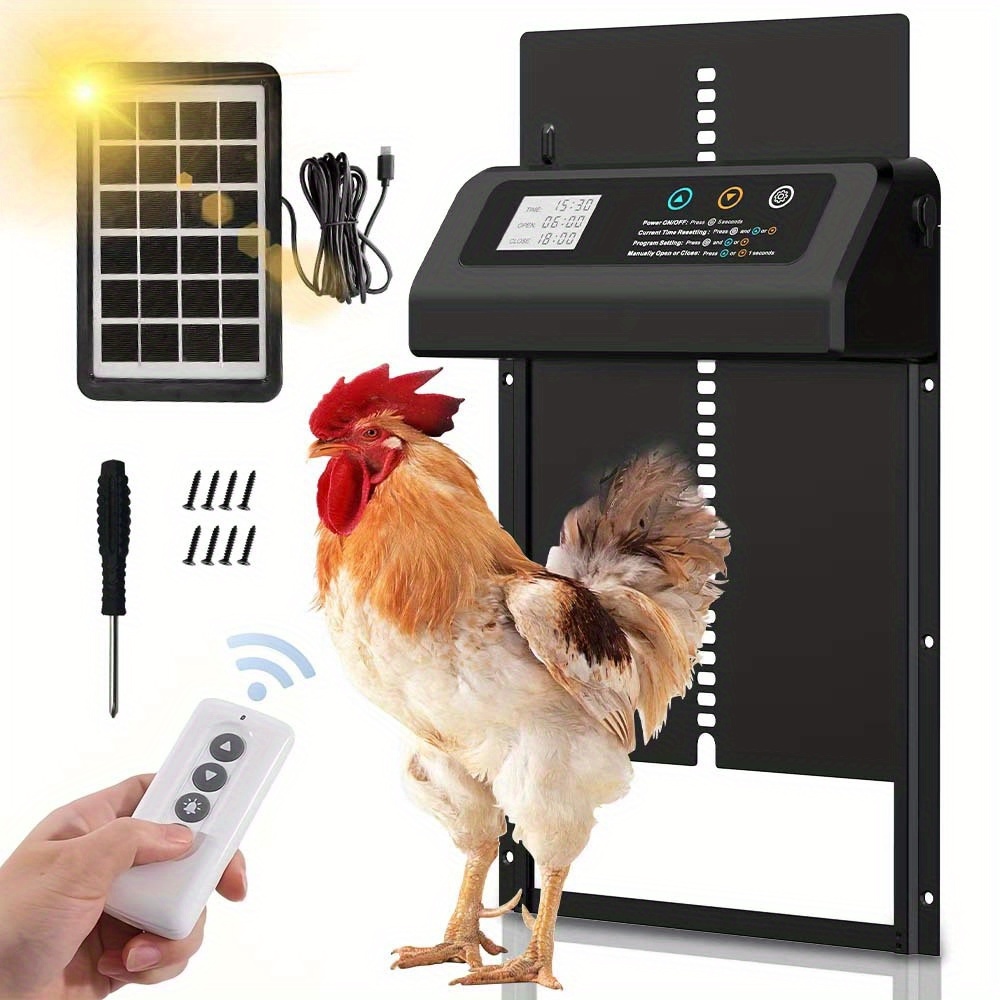 TEMU Automatic Chicken Coop Door, Solar Powered Auto Chicken Door Opener, Safe And Convenient Chicken Keeping With Intelligent Obstacle Sensors - Usb