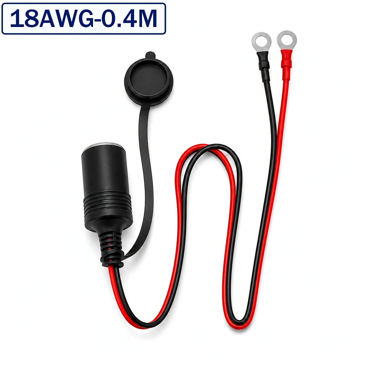 TEMU 12v/24v Battery Clamp/ Terminal To Vehicle Car Plug Female Socket Harness, 12awg-18awg Optional, With Waterproof Cover, 40cm-1m, Heavy-duty