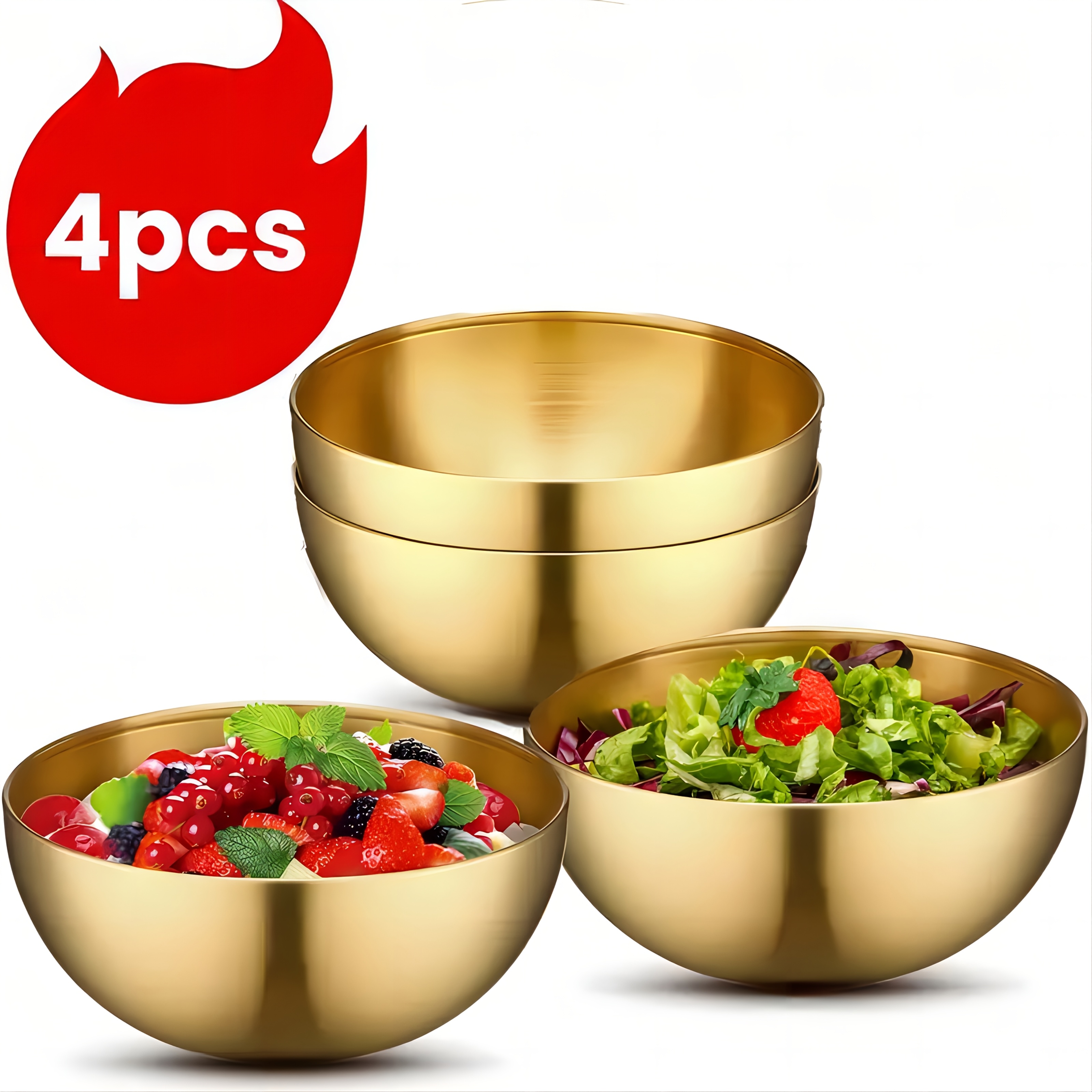 

4-pack Golden Stainless Steel Mixing Bowls Set, -resistant Salad Serving Bowls For Fruit, Cereal, Snacks, Appetizers - Ideal For Home Kitchen And Restaurant Use