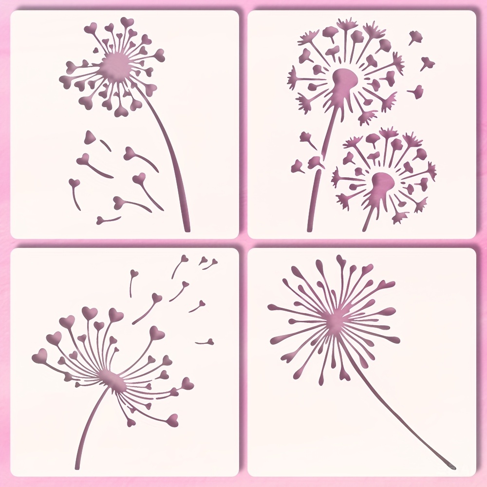 TEMU This 4pcs Dandelion Template Set, Measuring 6.0 Inches, Is Perfect For Nature-themed Spring Projects. Reusable Plastic Templates Are Ideal For