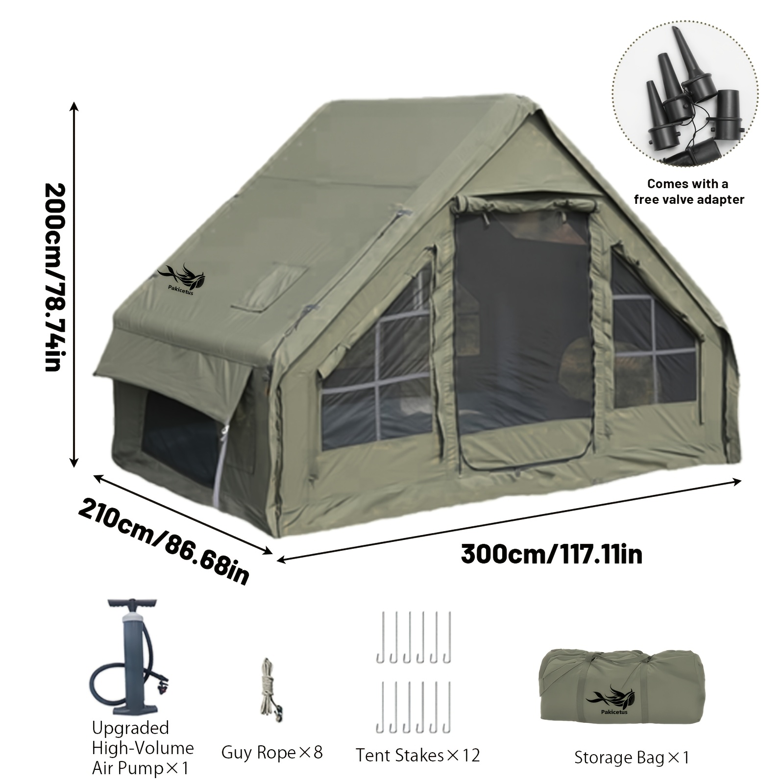 صورة العنصر pakicetus خيمة تخييم كبيرة قابلة للنفخ مع فتحة سقف، خيام ساخنة للتخييم مع موقد، tienda de   للبالغين، خيمة تخييم قابلة للنفخ سريعة التركيب للعائلات من 4-6 أشخاص، مادة قماش أكسفورد، لجميع  ، أساسيات التخييم