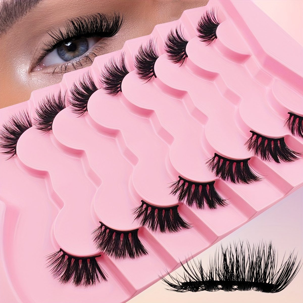 

7 Pairs Half Lashes 14mm Fluffy Lashes Cat Eye Lashes Natural Look Wispy Fluffy Cute Lashes 3/4 Corner Lashes That Look Like Extensions Pack